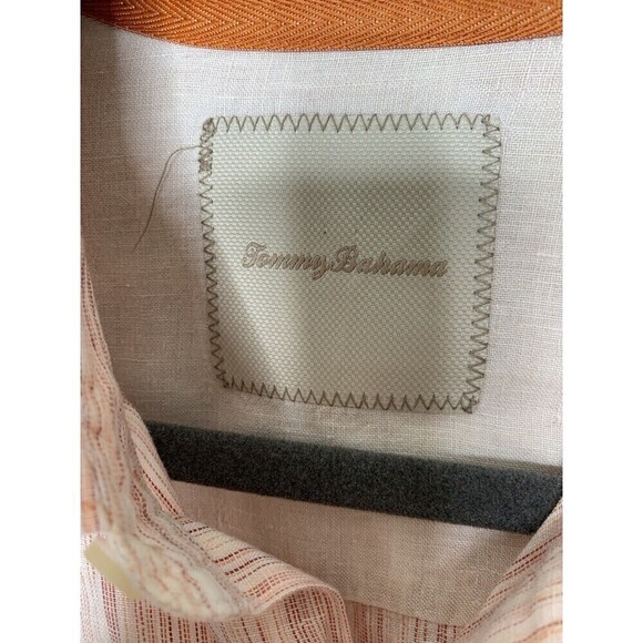 Tommy Bahama Men 100% Linen Long Sleeve Shirt Sz L Striped Tropical Pink Light - Picture 7 of 8